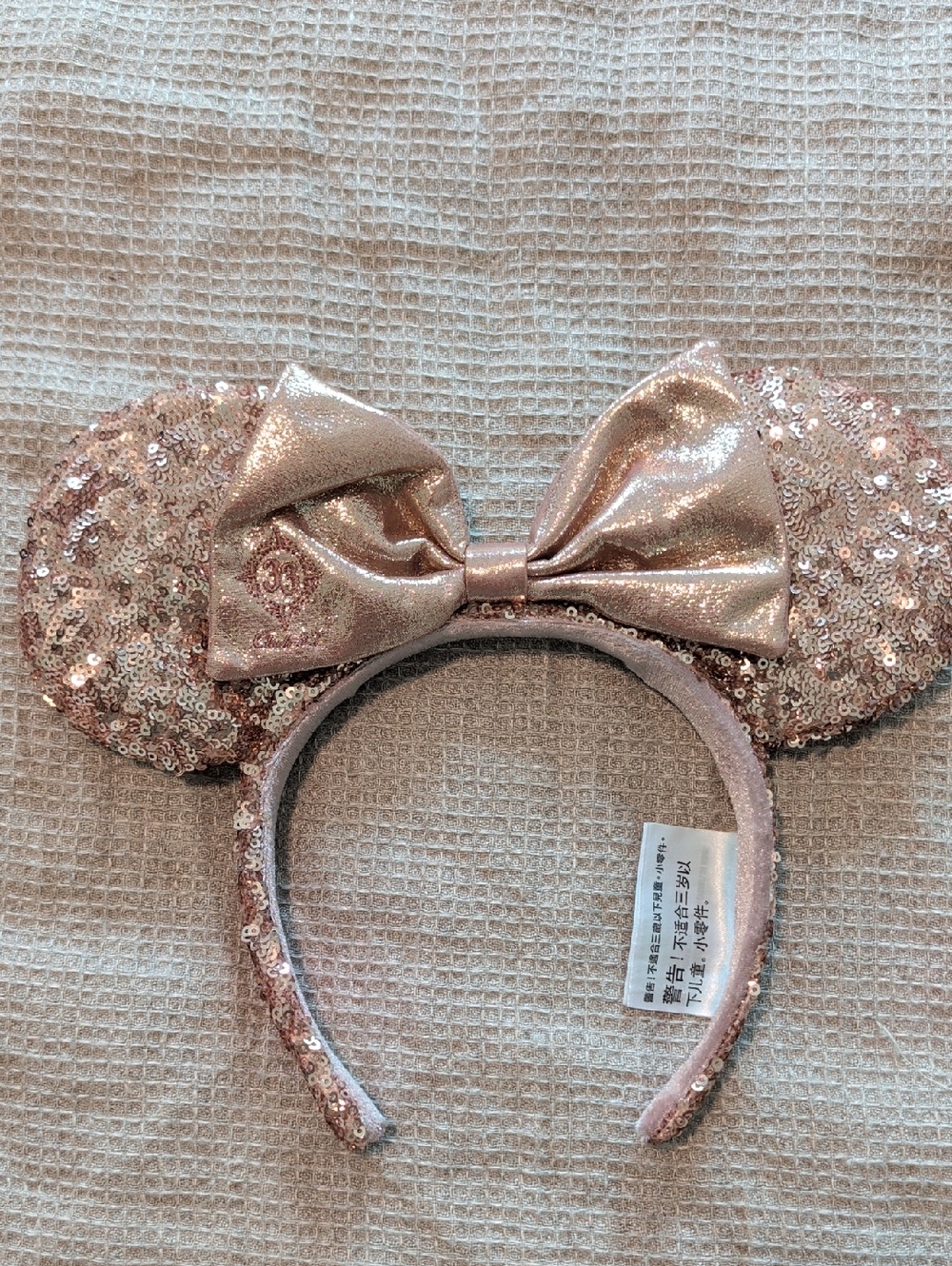 Disney Rose Gold Club 33 Sequin Minnie Ear Headband with Shiny Bow